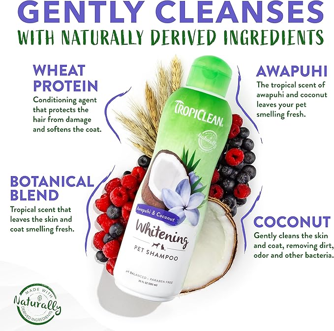 TropiClean Whitening Cat & Dog Shampoo, Puppy & Kitten Safe, Whitening & Brightening, For All Coat & Color Types, Made in the USA, 1 gallon