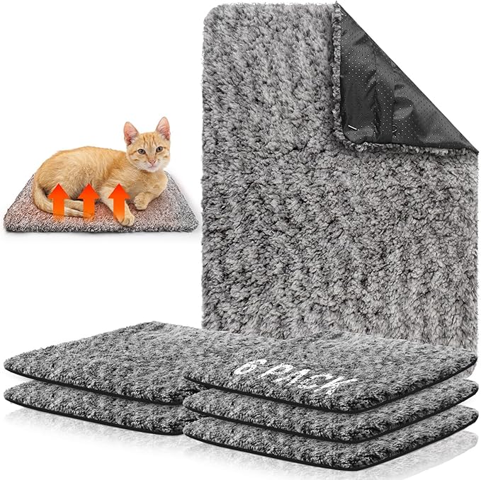 6 Pack Self Warming Cat Pads 18 x 24 Inch Self Heating Dog Cat Mats Extra Warm Thermal Pet Bed Washable Pet Crate Bed Mat Blanket Removable Cover Non Slip for Indoor Outdoor Pets (Grey)