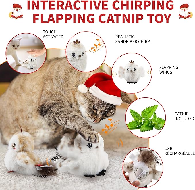 Gigwi Flapping Bird Cat Toys Lifelike Sandpiper Chirp Tweet Interactive Cat Toy, Rechargeable Cat Toy For Bored Indoor Cat, Automatic Cat Toy Best Gift For Birthday, Thanksgiving, Christmas, New Year