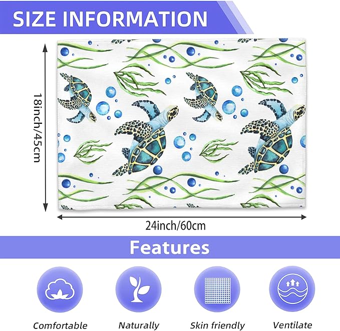Sea Turtles Bath Hand Towels for Bathroom Decorative,Seaweed Bubbles Soft Absorbent Hand Towels for Kitchen Home Gym Beach 16"x24"