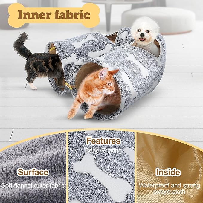 Cat Tunnel - 10‘’ Large Collapsible Cat Tunnels for Indoor Cats, Kittens, Rabbits, Ferret - Bone