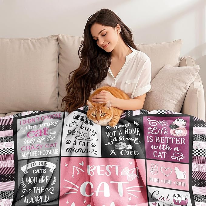 Cat Mom Blanket Gifts for Cat Lover Soft Flannel Throw Blanket Cats Gifts for Women Cats Themed for Decer Couch Bedding 60"x50"