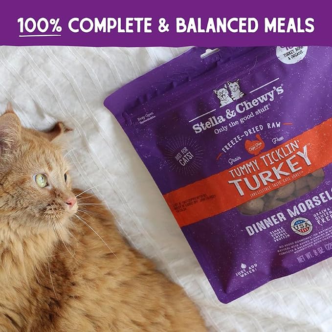 Stella & Chewy’s Freeze-Dried Raw Cat Dinner Morsels – Grain Free, Protein Rich Cat & Kitten Food – Tummy Ticklin’ Turkey Recipe – 3.5 oz Bag