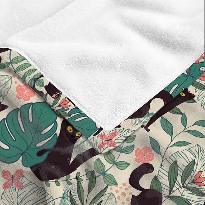Floral Throw Blanket - Cozy Black Cat Blanket for Men Women Adults, Kid - Halloween Cat Lovers Gift - Super Soft, Cute Pet - Couch Bed Decor (40"X30")