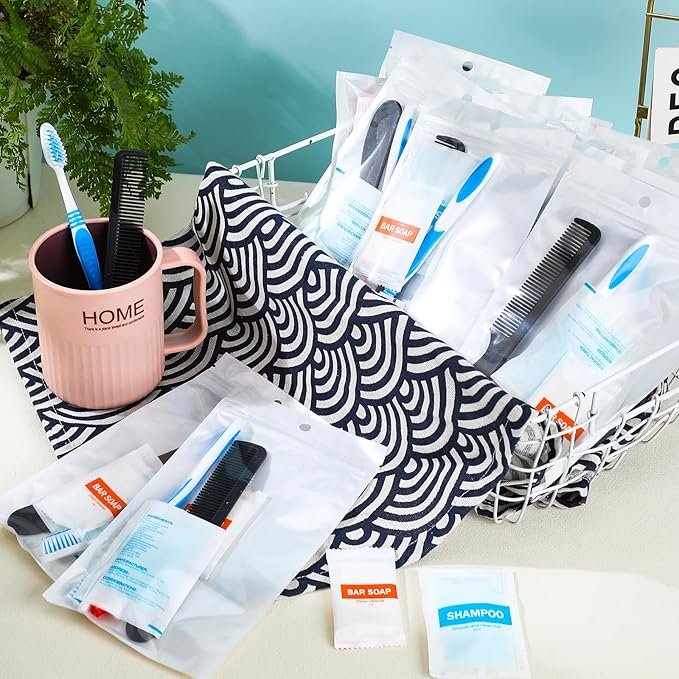 48 Sets Personal Hygiene Kit Basic Toiletry Kits Homeless Supplies Bulk for Women, Men, Travel, Charity, Business Include 48 Shampoo, 48 Toothbrush, 48 Toothpaste, 48 Comb, and 48 Bath Soap