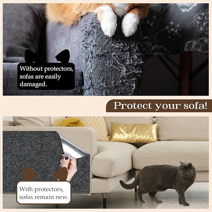 Cat Scratching Mat, 78.7"x15.7" Cat Carpet Self-Adhesive Carpet Mat Trimmable Replacement for Cat Tree, Cat Wall Scratcher, Cat Scratching Post, Shelf Shelves Couch Furniture DIY Protector, Dark Grey