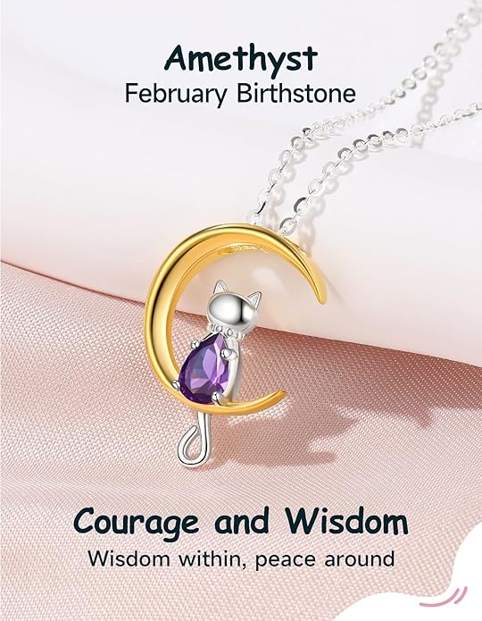 Birthstone Necklace for Women Girls, Cat Necklaces 925 Sterling Silver Teardrop Pendant 18K Gold-Plated Birthstone Jewelry Gifts for Birthday Easter