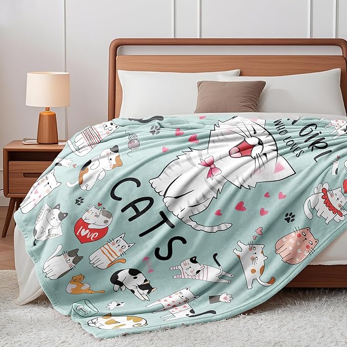 Cat Blanket Gifts for Cat Lovers Soft Flannel Cats Throw Blanket Cats Stuff for Kids Adults 50"x40"
