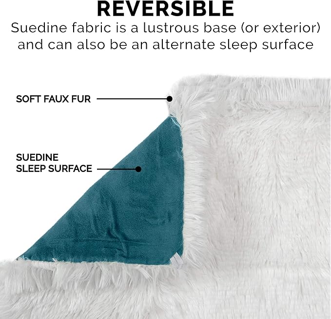 Furhaven Self-Warming Cat Bed for Indoor Cats, 4-Beds-in-1 & Washable - Plush Long Faux Fur Convertible Cuddler - Spruce, Large