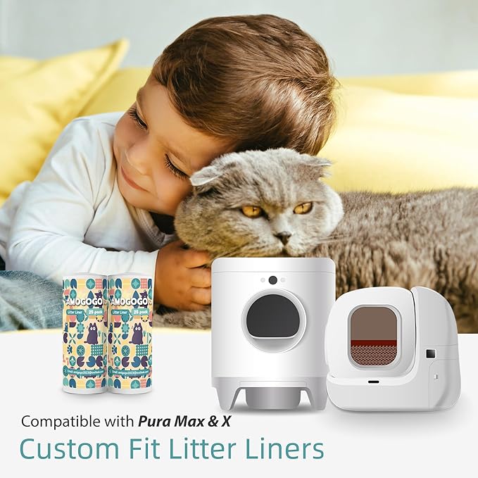 50 Pack Litter Box Liner Bags, Compatible with Petkit Pura Max & X, Self-Cleaning Cat Litter Box Replacement Waste Bags, Drawstring Leak-proof Cat Litter Box Trash Bags