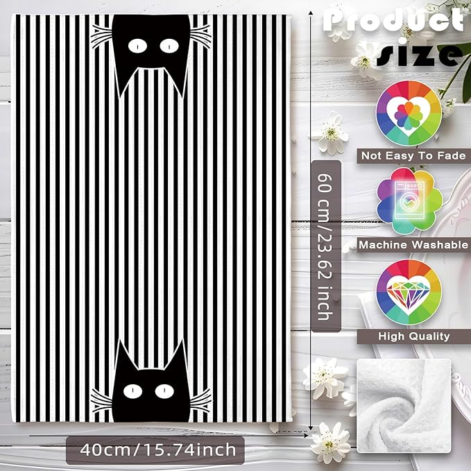 Cat Towels,Cat Kitchen Towels,Cat Dish Towels,Cat Hand Towel,Cat Kitchen Accessories,Black Cat Decor,Decorative Kitchen Towels,Black Cat Gifts for Women,Funny Kitchen Towels-Cat Lover Gifts for Women