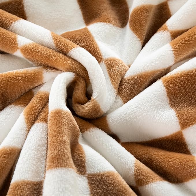 Checkered Throw Blanket | Soft Fleece Flannel Cozy Checkerboard Grid Blanket | Couch Sofa Bed Chessboard Blankets Throws | Birthday Valentine's Day Gifts 40"x60" Khaki Blanket