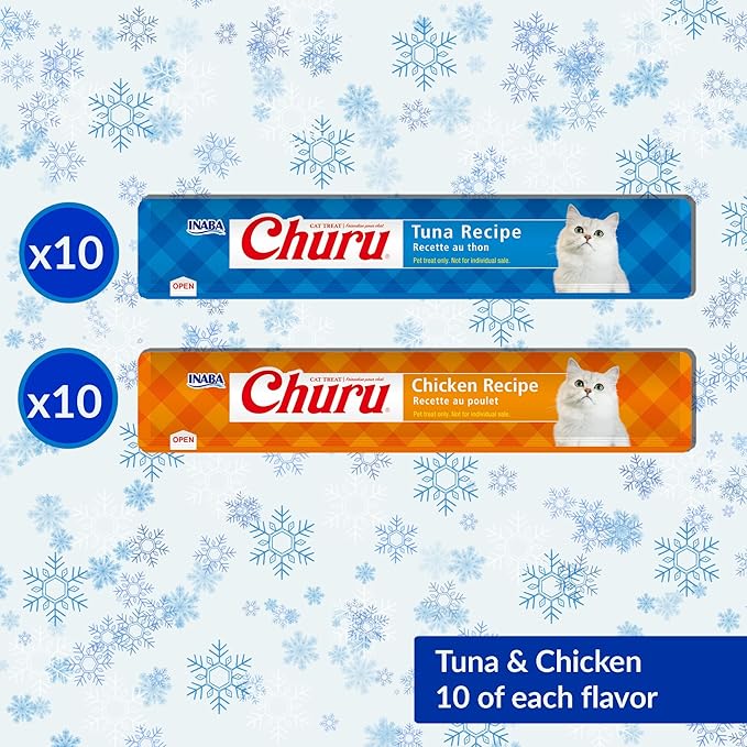 INABA Churu Cat Treats, Lickable, Squeezable Creamy Purée Cat Treat with Vitamin E, 0.5 Ounces Each Tube, 20 Tubes, Holiday Variety Pack