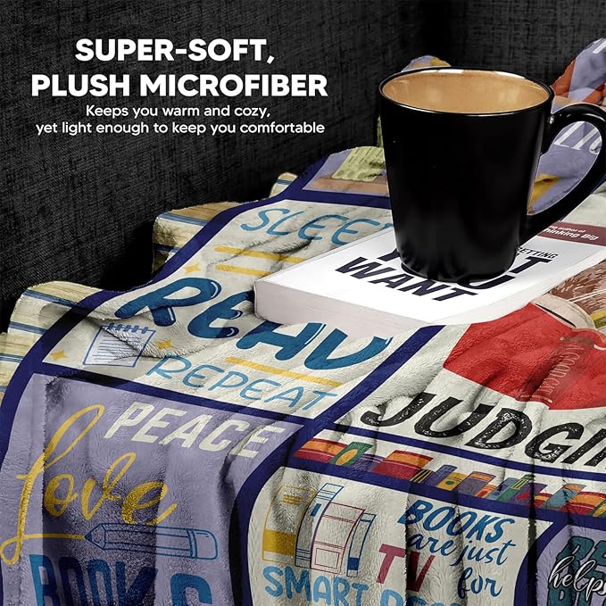 Gifts for Readers, Book Lover Gifts for Women, Reading Blanket for Book Lovers, Reading Literary Blanket 60"x50"