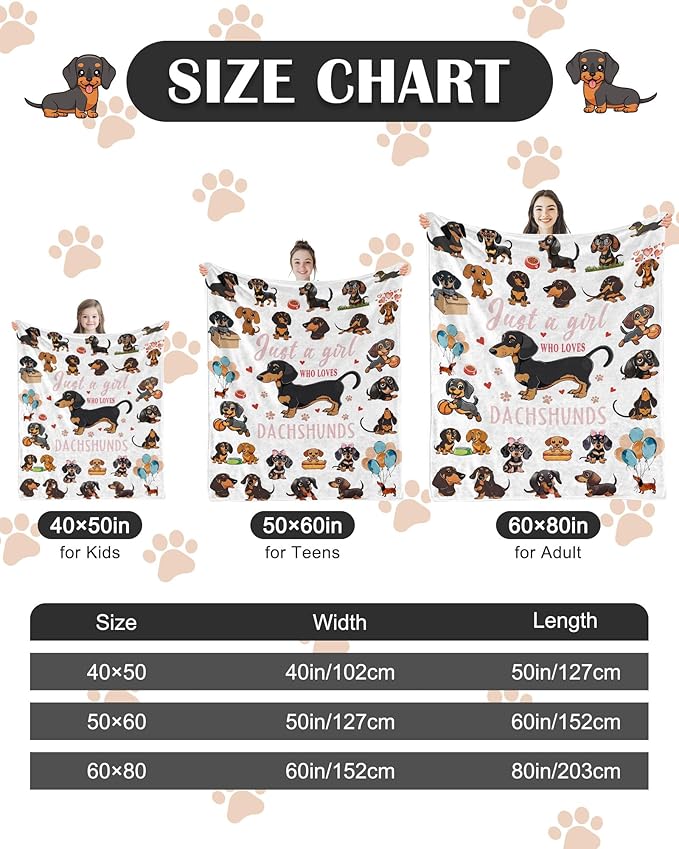 Dachshund Gifts for Women, Wiener Dog Gifts for Girl, Weiner Dog Blanket for Women, Just A Girl Who Love Dachshunds, Dachshund Blanket for Girls 50" X 60"