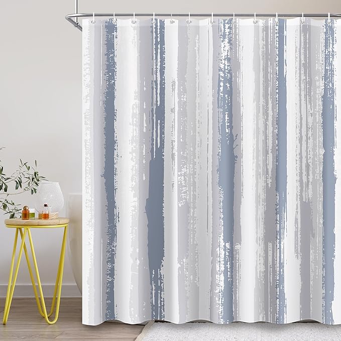 Blue Grey Abstract Striped Shower Curtain Sets for Bathroom 60Wx72H Vintage Modern Contemporary Minimalist Shower Curtain Botanical Plant Leaves Aesthetic Bathtub Curtain Rustic Bathroom Decor