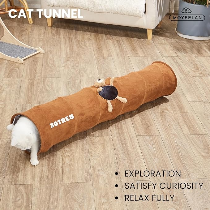 Cat Tunnel, Collapsible Pop-up Pet Tube with Play Ball Toys, 2-Way Cat Tunnels for Indoor Cats, Kitty Tunnel Bored Cat Pet Toys, Peek Hole Toy Ball