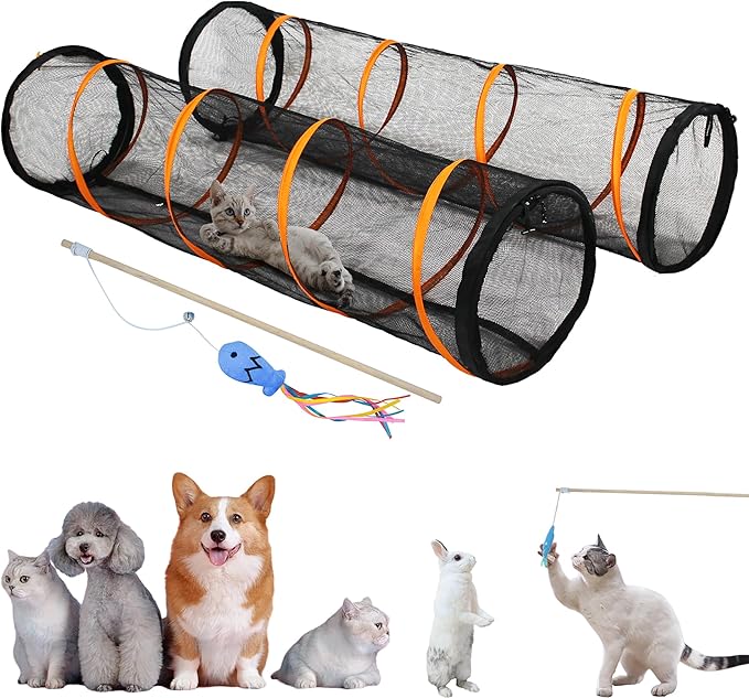 Cat Play Tunnel-2 Packs for Indoor and Outdoor, Cat Play House, Cat Enclosures Easy to Connect with Two Zipper Doors,Product Size 67'' x 18'',2pcs /Set,Orange.
