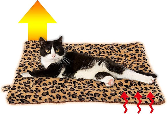 FLYSTAR Cat Bed Mat for Indoor Cats - Self Warming Leopard Cute Cat Bed Mat, Soft Warm Washable Self Heating Cat Bed Pad for Small, Medium, Large Cats & Puppies(19.7"*29.5")