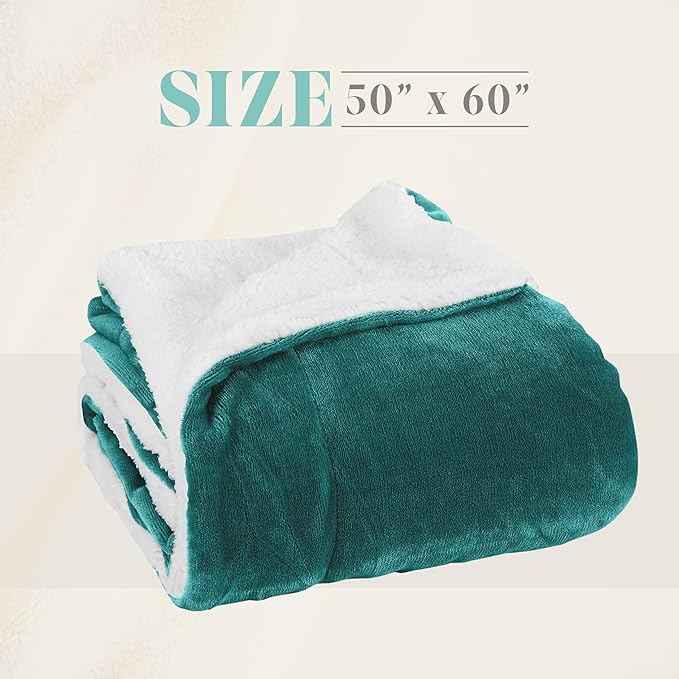 Elegant Comfort Reversible and Ultra-Plush Flannel Fleece Sherpa Throw- Lightweight Soft and Cozy- All Season Decorative Throw, Perfect for Lounging, 50 x 60 inches, Teal