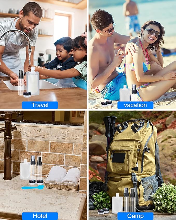 17 Pack Travel Pouches for Toiletries,TSA Approved,Travel Size Portable Containers,Stand Up Pouch,Refillable Travel Accessories for Shampoo Conditioner Lotion Soap Liquids (B-17pcs)