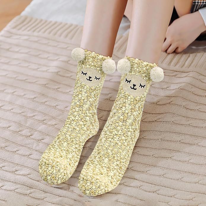 3-6 Pairs Womens Fuzzy Socks Cozy Fluffy Slipper Socks Cute Soft Cat Animal Winter Warm Sleep Socks Gifts