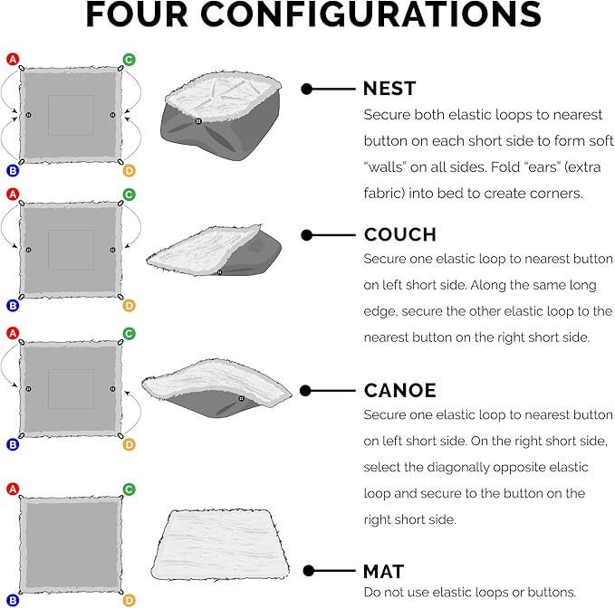 Furhaven Self-Warming Cat Bed for Indoor Cats, 4-Beds-in-1 & Washable - Plush Long Faux Fur Convertible Cuddler - Gray, Large, 35.5"L x 30.0"W x 0.5"Th