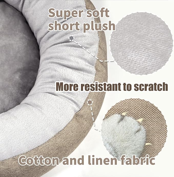Cozy Round Cat Bed – Soft, Comfortable Cushion for Cats & Kittens – Non-Slip, Machine Washable, Plush Sleep Bed for Cats, Ideal for Resting & Napping (Khaki & Large)