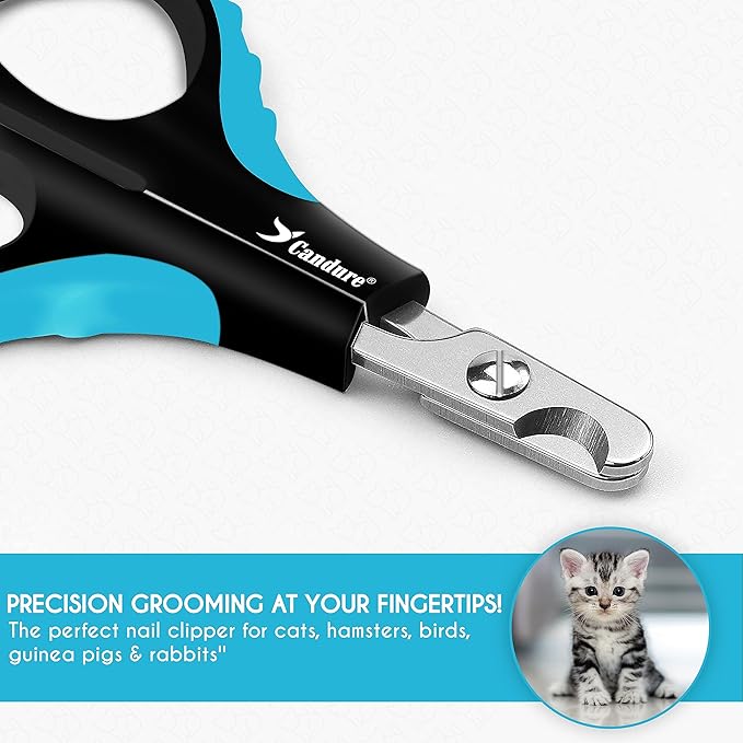 Candure Cat Nail Clipper Stainless Steel Cat Claw Trimmers for Rabbits, Guinea Pigs, Birds, Puppies, Kittens and Small Animals Pet Nail Clipper for Professional and Home Use (Blue)