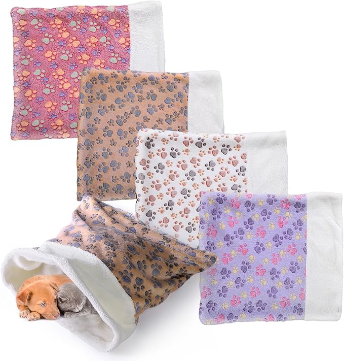 Peryiter 4 Pcs 24 x 22 Inch Cat Sleeping Bag Cat Puppy Bed Cave Kitty Sack Sleeping Bed Warm Soft Puppy Burrow Pad Sack Bag for Cats and Small Dog Cat Hideaways Pet Mat Paw Print