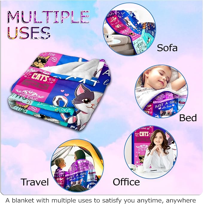 Cat Blanket Ultra Soft Flannel Throw Blanket Lightweight Cozy Plush Blanket for Gifts for Cat Lovers 80"X60"