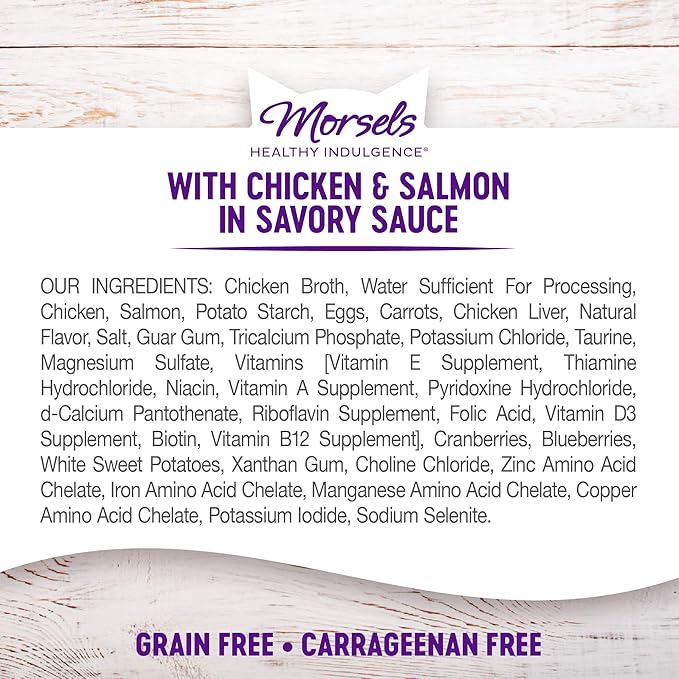 Wellness Healthy Indulgence Morsels Grain-Free Wet Cat Food, Made with Natural Ingredients, Quality Proteins, Complete and Balanced Meal, 3 oz Pouches (Chicken & Salmon, 24 Pack)