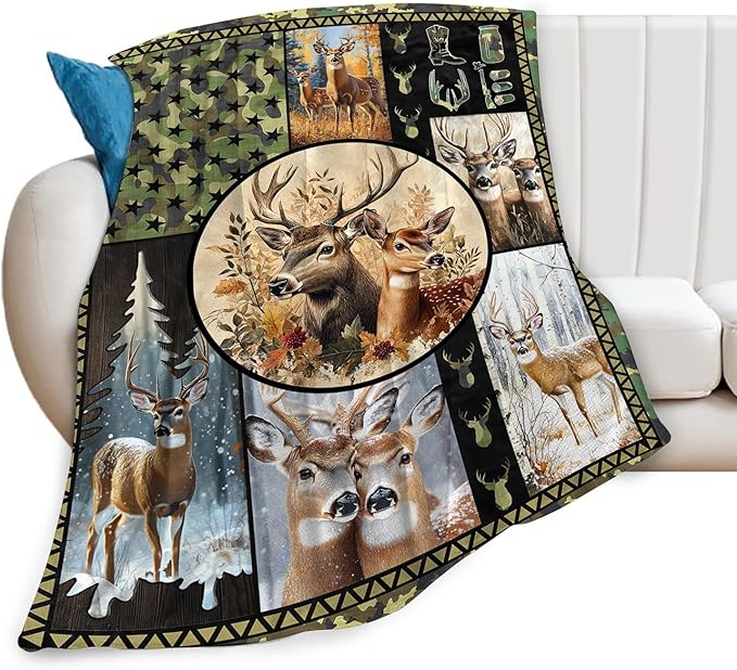 Deer Blanket Ultra Soft Cozy Camo Throw - Fleece Fuzzy Plush Hunting Lovers Decor Gifts for Women Girls Adults - Couch Sofa 50"x40"