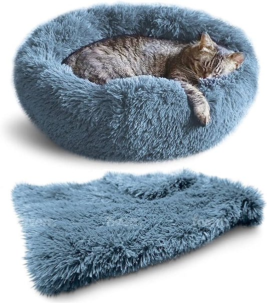 Whiskers & Friends Cat Bed, Cat Beds for Indoor Cats Washable, Small Dog Bed Calming Pet Bed, Cat Beds & Furniture, Large Cat Bed - with Blanket