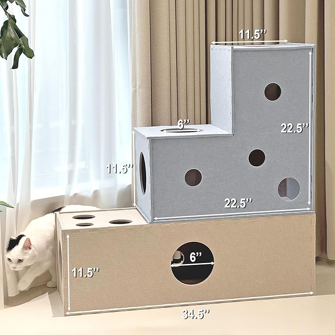 Cat Tunnel, Aberatail Cat Hideaway Tunnels for Indoor Cats, Soft Felt Cat Toy with Interactive Peek Hole, Cat Cave and Cube for Small Medium Large Cats