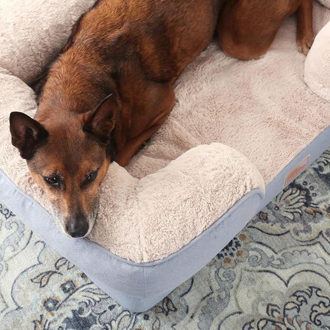 TOWN & COUNTRY EVERYDAY CuddleTown Comfy Solid Bolster Sofa Pet Bed, Supportive & Calming Egg Crate Foam, Water Repellent, Non-Slip Bottom, Machine Washable Cover, Blue, Medium 28"x23"x8"