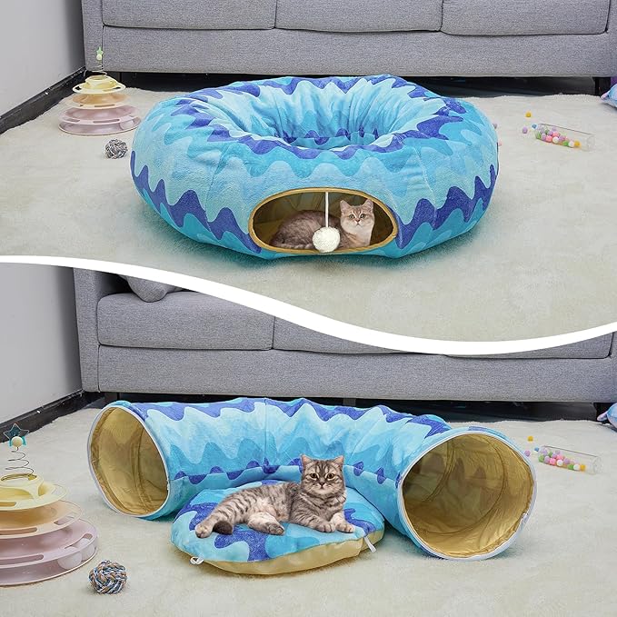 Bienbee Cat Tunnel Bed, S-Shape Foldable Cat Tunnel for Indoor Cats Large, Peekaboo Playmate for Guinea Pig Rabbit