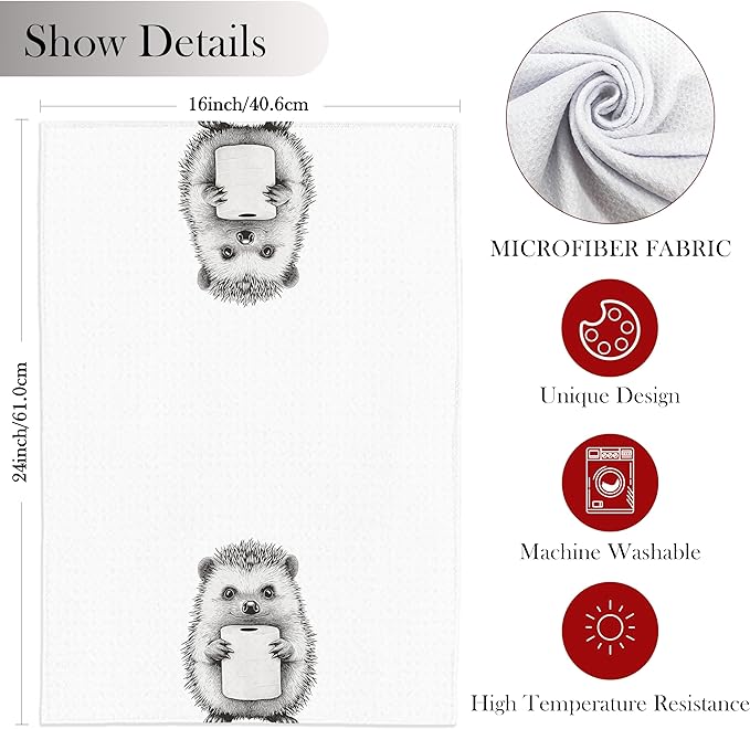 Hedgehog Hand Towels for Bathroom, Hedgehog Bathroom Hand Towels, Funny Hand Towels, Hedgehog Bathroom Decor, Hedgehog Gifts for Women Hedgehog Lovers, 16x24 Inch