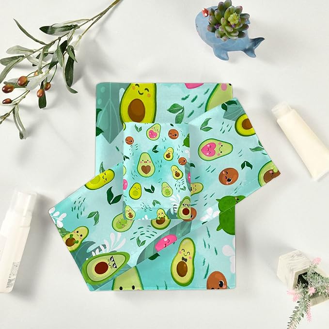 Cute Avocados 3 Piece Towel Bathroom Sets, 1 Bath Towel, 1 Washcloth, 1 Hand Towel, Cotton Fast Dry Soft Absorbent Towel Set for Home Kitchen Family