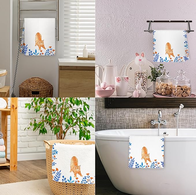 Orange Cat Kitchen Towels - 16x24 Inch, Cat Lovers Gifts