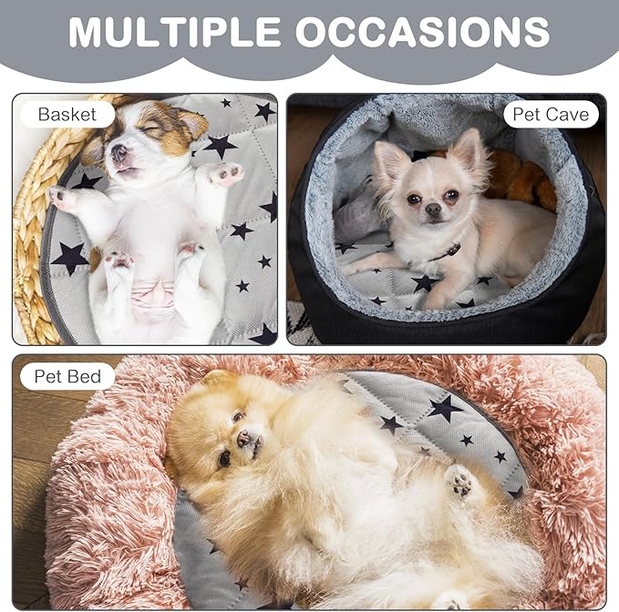 Namalu 4 Pack Self Warming Cat Bed Self Heating Cat Mat Star Pattern Soft Dog Crate Pad Thermal Pet Bed Mat Anti Slip Kennel Mat Washable Pet Warming Bed for Outdoor Indoor (15.7 Inches,Round)