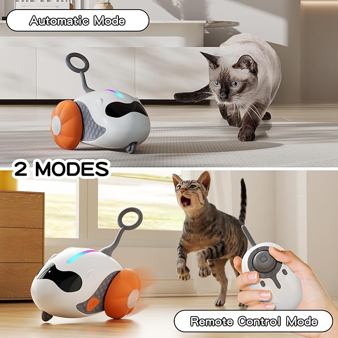 Interactive Cat Toys for Indoor Cats with Upgraded Rechargeable Joystick Remote Control Smart Automatic Moving Cat Toys with 2 Modes Kitten Toys for All Breeds of Bored Cat Exercise-Orange
