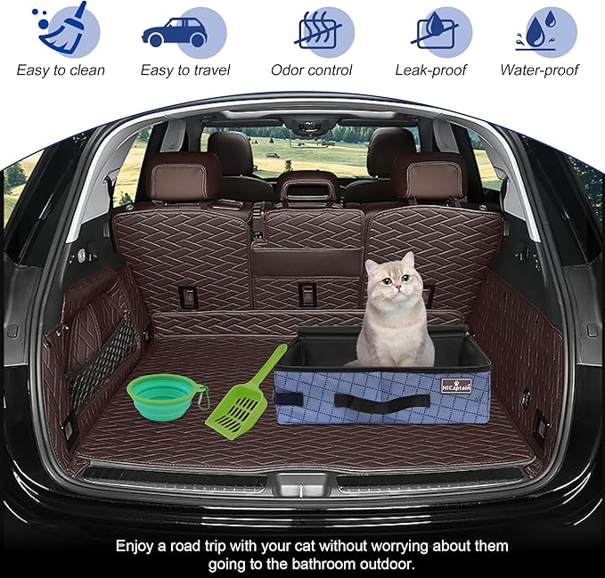 HiCaptain Portable Litter Box for Cats, Collapsible Travel Litter Box with Lid, Handle and Storage Pocket, Foldable Litter Box for Small Medium Cats Leak Proof, Waterproof, Odor Free-Blue