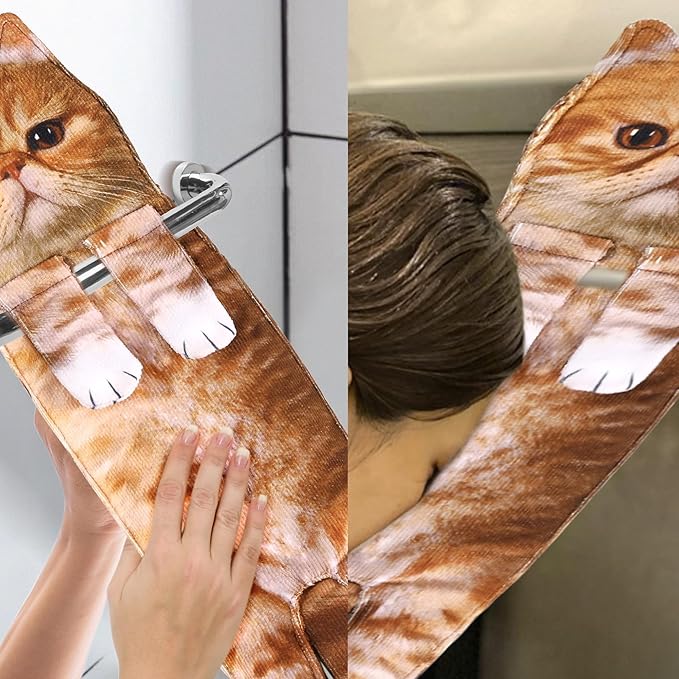 Funny Hand Towels for Bathroom Kitchen - Cute Decorative Cat Decor Hanging Washcloths Face Towels Super Absorbent Soft - Mothers Day Easter House Warming Birthday Gifts for Women Cat Lovers