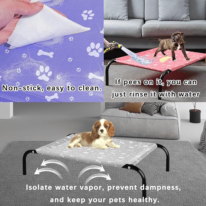 Elevated Dog Bed with Metal Frame, Raised Dog Bed with Waterproof Mesh, Dog Cot with No-Slip Rubber Feet, Portable Pet Bed. S(35.4" L x 22" W x 8" Th) Grey