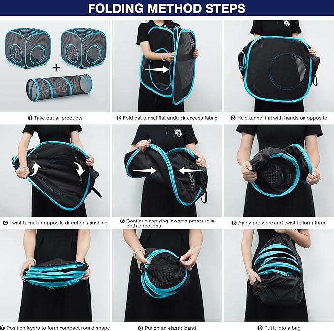 Tempcore Outdoor Cat Enclosures Portable, Cat Tent Outdoor House for Indoor Cats, Kitty and Small Animals, Outdoor Cat Playpen Within Storage Bag, 2 Cube and Cat Tunnel