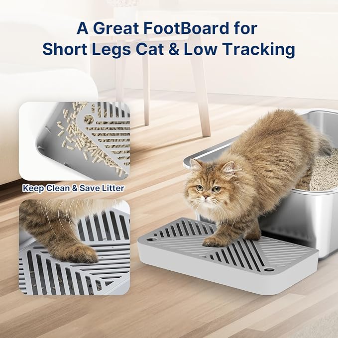 3PK 17.7" x 13.8" x 6" Stainless Steel Litter Box, High Sides Metal Cat Litter Box for Multi-Cats, Easy Clean & Odor Control Kitten Litter Box with Footboard, Bunny Litter Box Litter Pan