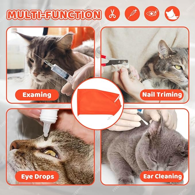 Cat Bathing Bag Anti Scratch and Bite, Cat Shower Bag Soft Mesh Net Bag for Small/Medium/Large Cats Restraint Grooming Nail Trimming Washing - Orange