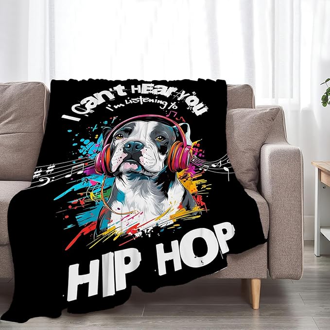 French Bulldog Throw Blanket Ultra Soft Cozy Funny Hip-Hop Music Dog Blanket Fleece Fuzzy Plush Bulldog Lovers Decor Gifts for Women Girls Adults Couch Sofa 50"x40"