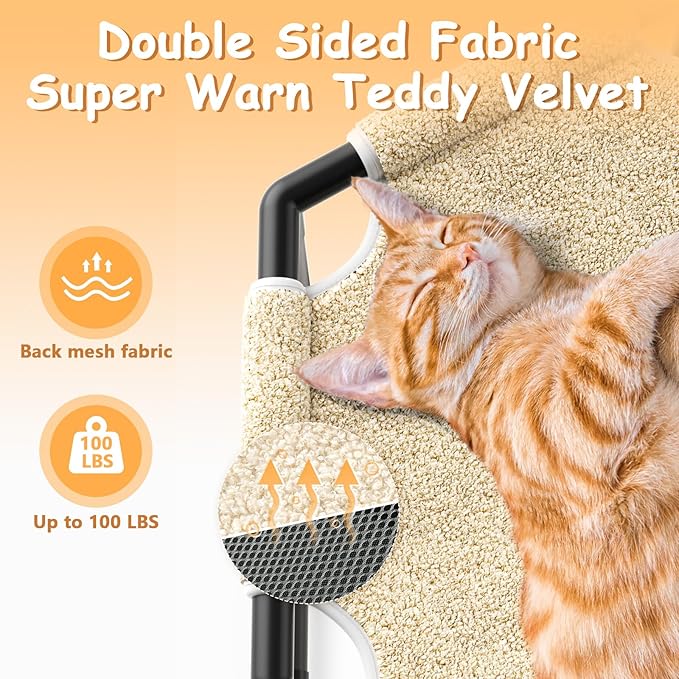 Tresbro Cat Bed, Hexagon Warm Elevated Cat Bed with Thick Teddy Velvet & Anti-Slip Pads, Raised Cat Hammock Bed for Indoor and Outdoor Use, 20.5'' x 18'' x 9.4'' Cat Hammock for Medium to Small Cats